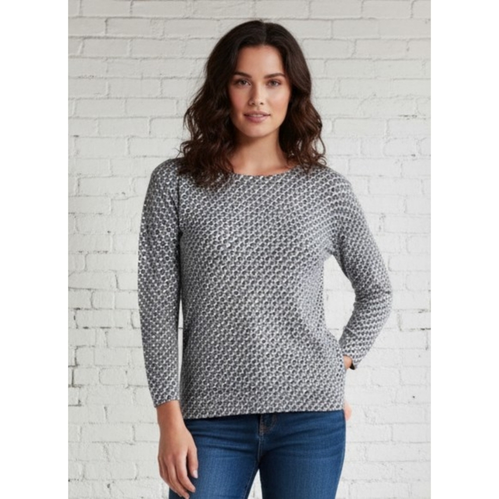 Loft Lightweight Seashell Print Sweater Gray Size XS